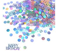 Iridescent Happy Birthday Confetti, Glitter Birthday Cake Table Decorations Metallic Foil Balloon Table Scatter Decor for Disco Themed, Baby Shower(Laser)
