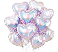 Iridescent Heart Balloons, 10 Pcs Transparent Rainbow Heart Shaped Balloon, 18 Inch Gradient Clear Foil Balloons for Engagement Brithday Baby Shower Wedding Valentines Mermaid Party Decorations