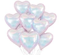 Iridescent Heart Balloons, 18 Inch Iridescent Holographic Heart Shape Balloon, 9PCS Clear Foil Heart Balloon for Birthday Baby Shower Mermaid Rainbow Wedding Party Decorations