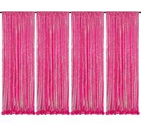 Iridescent Hot Pink Curtains Sequin Backdrop for Wedding Party - 2FT x 8FT Photo Background Backdrop Sparkly Baby Shower Decorations 4 Pcs