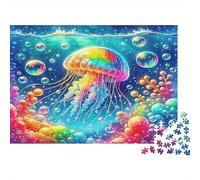 Iridescent Jellyfish 1000 Pieces Puzzle Deep Sea Art Brain Exercise Cognitive Skills Premium Cardboard for Teens Birthday Gift 52x38cm/1000pcs