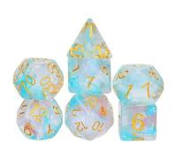 Iridescent Lagoon Dice Set - Shimmering Blue-Pink Polyhedral RPG Dice with Gold Inlays for Mystical Tabletop Quests