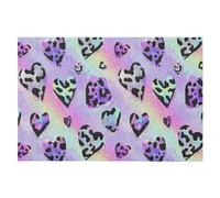 Iridescent Leopard Print Pattern Heart Kitchen Rug Door Mat Washable Non-Slip Backing Indoor Carpet Doormat for Entryway Home