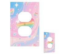 Iridescent Love Heart Stars Pattern Wall Plate Cover Modern Decorative 1 Gang Light Switch Cover Unbreakable Receptacle Outlet Covers For Living Room Bedroom Home Decor Duplex