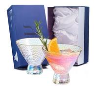 Iridescent Lustered Stemless Martini Glasses Set of 2 - Hammered Cocktail & Martini Glasses - Luxury Gift Box - Gold Rim 8oz Colorful Stemless Glassware - Weddings , Anniversary , Christmas , Barware