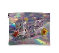 Iridescent Makeup Bag, Crystal Dice Pattern Portable Small Cosmetic Travel Pouch for Women, Chic Multi-Color Zipper Organizer, Spring Festival Gift Toiletry Bag, Iridescent, 7x9 Inch, Dice