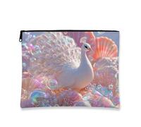Iridescent Makeup Bag, White Peacock Luxury Cosmetic Travel Pouch for Women, Portable Small Canvas Zipper Organizer, Perfect for Holiday Gifts and Festive Occasions, white, 7x9 Inch, Peacock
