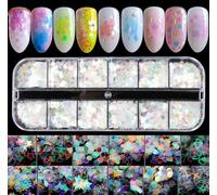 Iridescent Mermaid Flakes Nail Glitter, CHANGAR Holographic Nail Sequins Colorful Flakes Nail Art Sticker Decals Decoration for Face Body Eyes