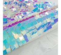 Iridescent Mermaid Sequin Fabric, Holographic Square Scales, 130cm Wide, Supplied by The metre as one Continuous Length (White Net, Per Metre)