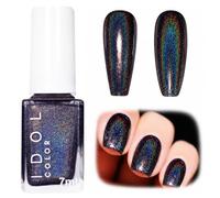 Iridescent Nail Polish - Black Glitter Nail Polish Quick Dry - Holographic Laser Chrome Black Nail Varnish - Long Lasting Shiny Nail Varnish Rainbow Effect - Chip Resistant No Need Cured for Women