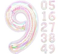 Iridescent Number 9 Balloon, 40 Inch Large Self Sealing Holographic Number 9 Foil Balloon, Giant Helium Mylar Balloon 9 for Girls Mermaid Princess Winter Wonderland Birthday Party Decorations Supplies