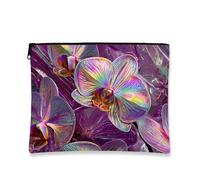 Iridescent Orchid Makeup Bag, Vibrant Violet Floral Cosmetic Pouch for Women, Portable Small Zipper Organizer, Perfect for Skincare and Toiletry in Spring, Violet, 7x9 Inch, Orchid