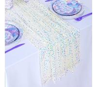 Iridescent Party Table Runner 10FT Sparkly Beige Sequin Table Linens for Rectangle Tables Birthday Princess Bridal Wedding Decorations