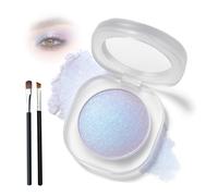 Iridescent Pearlescent Blue Purple Shimmer Eyeshadow - Single-Shade Compact with Mirror & Dual Brushes for Multidimensional Eye Makeup & Blending, High Cool-Toned Powder Long-Lasting Wear