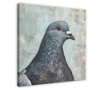 Iridescent Pigeon Portrait, Urban Wildlife , Reflective Grey Feathers, Abstract Blue Backdrop Canvas Poster Wall Art Decor Print Picture Paintings for Living Room Bedroom Decoration 24x24inch(60x60cm)