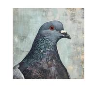 Iridescent Pigeon Portrait, Urban Wildlife , Reflective Grey Feathers, Abstract Blue Backdrop Canvas Poster Wall Art Decor Print Picture Paintings for Living Room Bedroom Decoration 24x24inch(60x60cm)