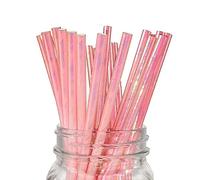 Iridescent Pink Paper Drinking Straws, 100 Pack Disposable Cute Pretty Pastel Straw Coral Pink Pearl Paper Straw for Cake Pop Sticks Party Wedding Decoration