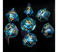 Iridescent Plating DND Handmade Dice 7PCS, D&D Dragon Eye Resin Sharp Edge DND Die Set for Dungeons and Dragon Role Playing Tabletop Games with Gift Case