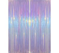 Iridescent Purple Party Streamers Backdrop - 2 Pack 3.31 x 6.6 ft Neon Transparent Holographic Tinsel Foil Fringe Curtain for Birthday Mermaid Halloween Wedding Bachelorette Party Decorations