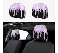 Iridescent Rainbow Opal Dripping Glitter-2 2pcs Personalized Embroidery Soft Breathable Car Seat Headrest Cover Protection Auto Accessories