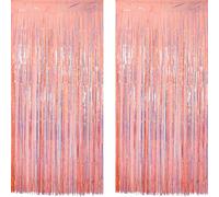 Iridescent Rose Gold Party Streamers Backdrop - GREATRIL Holographic Tinsel Foil Fringe Curtain for Valentines Day/Hen/Sleepover/Bridal Shower/Confirmation/Sweet 16 Birthday Party Decorations