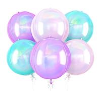 Iridescent Round Foil Balloons, 6 Pcs 4D Clear Ball Balloon, 22 Inch Transparent Gradient Pink Purple Teal Holographic Balloons for Birthday Folding Rainbow Under The Sea Mermaid Party Decoration