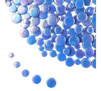 Iridescent Round Glass Mosaic Tiles for Crafts Bulk,500g Mini Circle Mosaic Glass Pieces for Flowerpots, Vases, Cups, Garden and Home Decor DIY Mosaic Making Supplies (Blue)