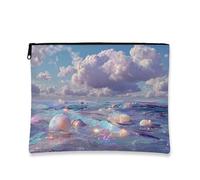 Iridescent Seashell Makeup Bag, Ocean Inspired Travel Cosmetic Pouch for Women, Portable Small Zip Organizer, Underwater Gift Toiletry Bag, Summer Beach Essentials, Iridescent, 7x9 Inch, Seashell