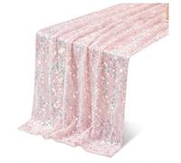 Iridescent Sequin Table Runner, 120 Inch Sparkly Glitter Rainbow Table Runner for Wedding Birthday Party Baby Shower Holiday Dining Table Decor (Pink)