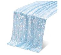 Iridescent Sequin Table Runner, 120 Inch Sparkly Glitter Rainbow Table Runner for Wedding Birthday Party Baby Shower Holiday Dining Table Decor (Blue)