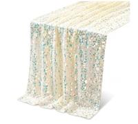 Iridescent Sequin Table Runner, 120 Inch Sparkly Glitter Rainbow Table Runner for Wedding Birthday Party Baby Shower Holiday Dining Table Decor (Golden)