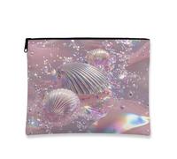 Iridescent Shells Makeup Bag, Ocean Shells Cosmetic Travel Bags for Women, Portable Small Vinyl Zipper Pouch, Beach Gift Skincare Toiletry Bag Organizer, Peach, 7x9 Inch