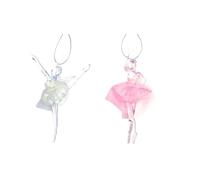 Iridescent Shimmer Elegant Hanging Dancing Ballerina Christmas Decoration Iridescent Finish Clear Pink Gown Acrylic Xmas Tree Pendant Fairy Ballerina 2Pack
