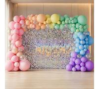 Iridescent Silver Shimmer Wall Backdrop 48 Panels Cover 6 x 8 Ft, Photo Backdrops for Wedding,Anniversary,Birthday,Party Decoration