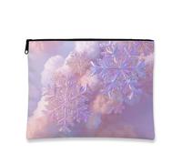 Iridescent Snowflake Makeup Bag, Wintery Cosmetic Pouch for Women, Portable Canvas Zipper Organizer, Holiday Toiletry Bag, Peach, 7x9 Inch, Snowflake