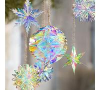 Iridescent Snowflakes Christmas house Decorations, tree Hanging Stars, Holiday reusable foldable Ornaments