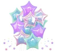 Iridescent Star Balloons, 9Pcs 18Inch Transparent Crystal Star Foil Balloon, Gradient Iridescent Pink Purple Green Pentagram Balloon for Princess Birthday Wedding Easter Party Decoration Mermaid Theme
