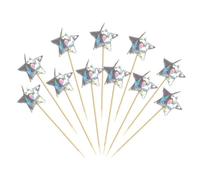 Iridescent Star Cake Decorations - Set of 20 Pre-Assembled Glitter Party Toppers for Birthday, Anniversary Celebrations