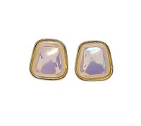 Iridescent Stone Stud Earrings with Gold Tone Frame for Everyday Wear and Special Occasions