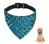 Iridescent Teal Mermaid Scale Dog Bandana With Adjustable Strap D Ring Dog Scarf Pet Bibs Triangle Bandanas for Dogs Clothing& Accessories for Dogs Puppy Cats Decor Machine Washable