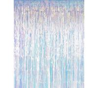 Iridescent Tinsel Foil Fringe Curtain Backdrop, Holographic Neon Transparent Party Streamers for Mermaid, Frozen, Sea, Euphoria, ERAS Theme Decorations