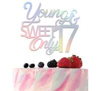 Iridescent Young and Sweet Only 17 Cake Topper 17th Birthday Party Decorations 17 Years Old Party Decor Hello 17 Cheers to 17 Years Old Anniversary Supplies