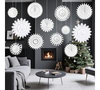 Iridsmole 16 Pcs Winter Christmas Snowflake Decorations Snowflakes Paper Decoration Hanging for Winter Wonderland Frozen Birthday Christmas Party Decorations Winter Wedding Decor Indoor