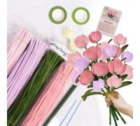Iridsmole 400pcs Pipe Cleaners for Craft Flowers, Pipe Cleaners for Tulip Bouquet, Pipe Cleaner Flowers Kit with 4 Colours for DIY Craft Kit Gift