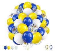 Iridsmole 60Pcs Blue and Yellow Balloons, 12inch Blue and White Balloon, Happy Birthday Balloon for Kids, Yellow Balloons for Minion Theme Birthday, Baby Shower, Wedding, Anniversary, Party Decoration
