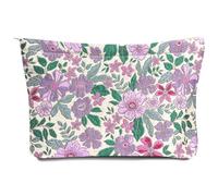 Iridsmole Cosmetic Bag for Women, Floral Canvas Toiletry Bag with Zipper, Large Capacity Make Up Bag, Embroidery Travel Make Up Bags, Portable Storage Bag, Gifts for Women Friends