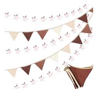 Iridsmole Fabric Bunting Banner, Reflective Star Paper Garland 4M, Two Layer Cotton Bunting Garland 2.6M, Cotton Baby Bunting for Nursery, Cloth Triangle Banner for Bedroom, Baby Shower (Brown)