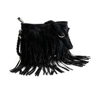 Iridsmole Fringe Suede Bags for Women, Large Capacity Tassel Crossbody Bags, Vintage Shoulder Bags with Adjustable Shoulder Strap, Suede Leather Handbags, Black