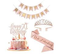 Iridsmole Rose Gold 70th Birthday Decorations: Sash, Tiara, Banner & Cake Topper