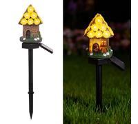 Iridsmole Solar Mushroom House Lights, Solar Garden Lights, Fairy Tale Ornament, Waterproof Powered Pathway Light, Stake Lights for Outdoor Garden, Miniature Garden Decoration for Walkway (Yellow)